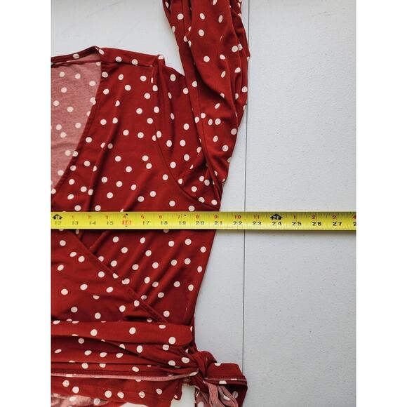 Suzannegrae Shirt Womens Large Red White Polka Dot Wrap Front Tie Side Top - Picture 7 of 15
